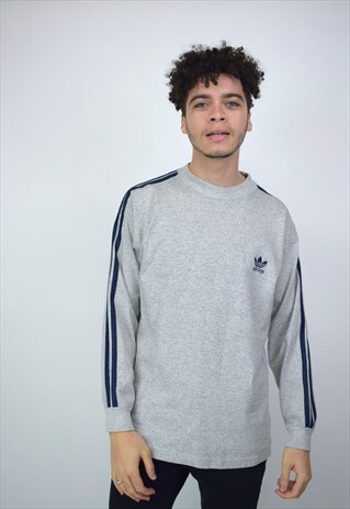 VINTAGE 90'S ADIDAS GREY & NAVY SWEATSHIRT