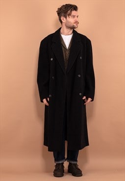 Vintage 80's Men Pure New Wool Maxi Coat in Gray