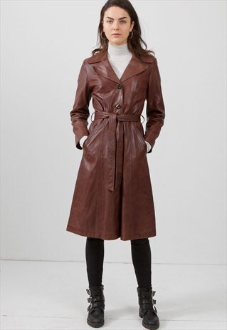 VINTAGE BROWN TORSTEN ALBERTSSON LEATHER TRENCH COAT
