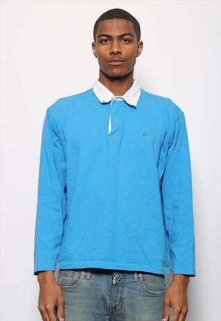 VINTAGE BURBERRY LONG SLEEVE POLO RUGBY SHIRT BLUE