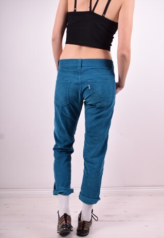 LEVI'S WOMENS VINTAGE CORDUROY TROUSERS W29 L27 BLUE 90'S