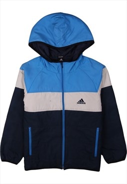 Vintage 90's Adidas Windbreaker Hooded Full Zip Up Blue,