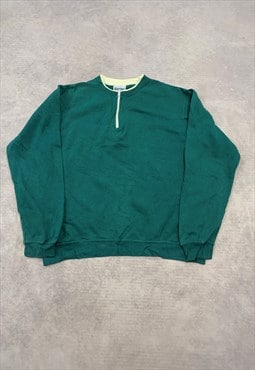 Vintage Sweatshirt Plain 1/4 Zip Jumper with Double Collar
