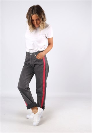 LEVIS 501'S DENIM JEANS REWORKED SIDE STRIPE UK 10 (G3AQ)