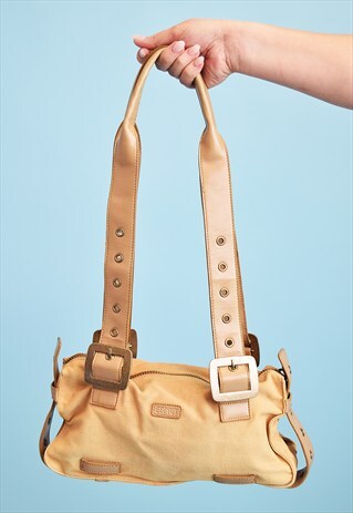 90'S RETRO PETITE CANVAS & FAUX LEATHER SHOULDER BAG