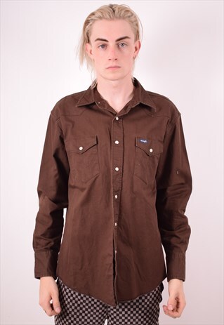 WRANGLER MENS VINTAGE DENIM SHIRT LARGE BROWN 90S