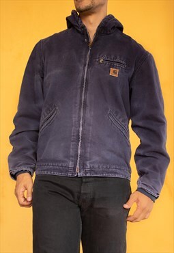 Vintage Carhrartt Y2K Jacket with Hoodie in Blue M
