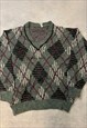 VINTAGE KNITTED JUMPER ARGYLE PATTERNED GRANDAD SWEATER