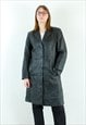 GENUINE LEATHER COAT BLACK BUTTON UP JACKET US 16 TRENCH MAC