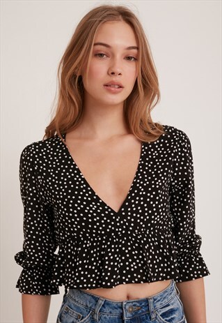POLKA DOT BLOUSE - BLACK