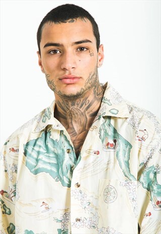 VINTAGE 80S CRAZY PRINT SHORT SLEEVES SHIRT / S5055