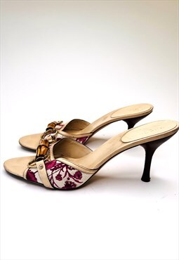 Gucci Bamboo Mules Floral 38 / 5 Vintage