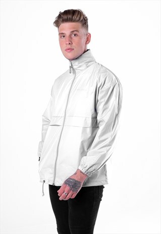 LIGHTWEIGHT ZIP UP WINDRUNNER COAT JACKET - WHITE