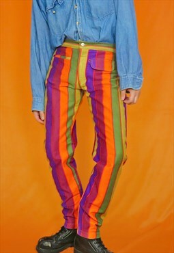 Vintage Funky Striped Printed Multicolour Rainbow Jeans
