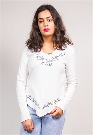 90'S Y2K VINTAGE WHITE HARLEY DAVIDSON TEXAS V-CUT TOP