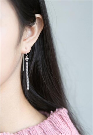 STERLING SILVE LONG HOOP EARRINGS