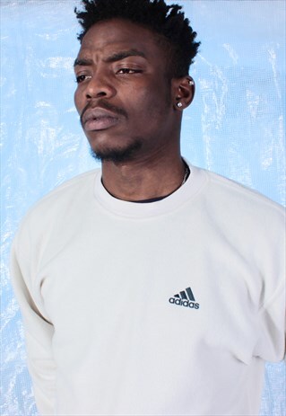 VINTAGE ADIDAS WHITE FLEECE JUMPER