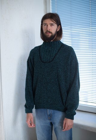 VINTAGE 90'S GREEN/BLACK KNITTED JUMPER