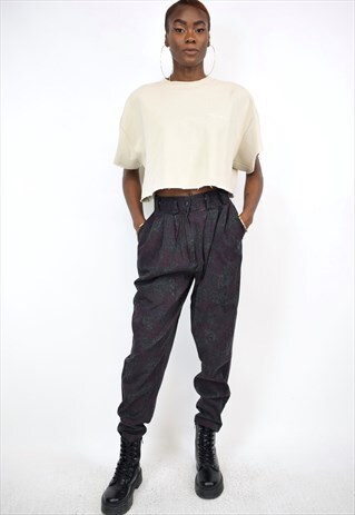 VINTAGE 90S PURPLE GREEN PRINTED TROUSERS