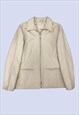 90s Cream Butter Soft Leather Collared Zip Biker Jacket
