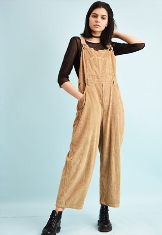 90'S RETRO CORDUROY NEUTRAL OVERSIZED OVERALLS DUNGAREES
