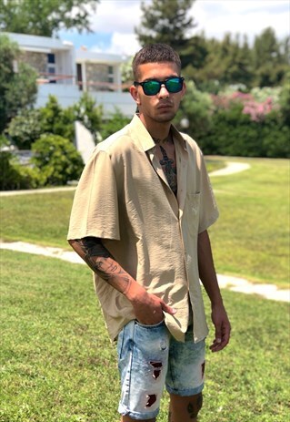 VINTAGE 80'S CREAM SHORT SLEEVE SUMMER SHIRT