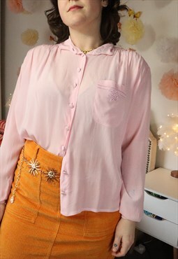 Vintage Pastel Pink Monochrome Smart Formal Shirt Blouse Top
