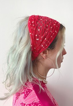 Vintage 00's Y2K Pink Mesh Sheer Elastic Hair Scarf Headband
