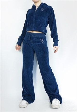 navy velour tracksuit bottoms