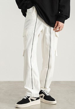 White Zip Detail Cargo Pants Trousers 