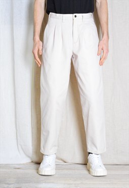 Vintage 90s Beige Minimalist Pleated Mens Chinos Pants