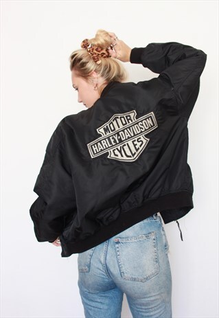 VINTAGE 90S RARE HARLEY-DAVISON BLACK BOMBER JACKET
