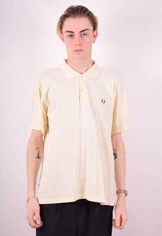 FRED PERRY MENS VINTAGE POLO SHIRT LARGE BEIGE 90S