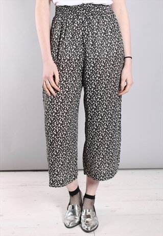 VINTAGE 80S FLORAL HIGH WAISTED CROPPED CULOTTE TROUSERS