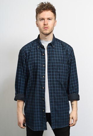 VINTAGE CORDUROY CORD SHIRT BLUE