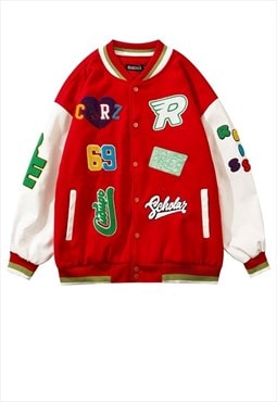 College baseball varsity jacket MA-1 bomber in bright red