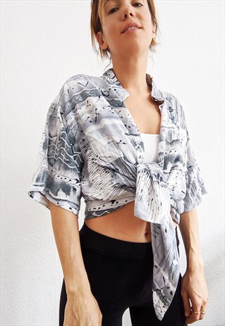 VINTAGE PATTERNED MENS OVERSIZED SHORT SLEEVES SHIRT