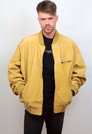 1990'S VINTAGE LIGHT TAN SUEDE BOMBER JACKET
