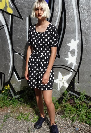 BLACK AND WHITE POLKA DOT 90'S PLAYSUIT ROMPER