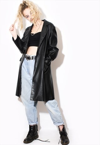 VINTAGE 90'S BLACK TRENCH COAT WINTER 80S