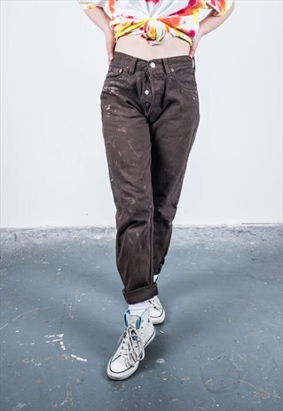 LEVI'S VINTAGE HIGH-WAISTED BROWN 501 PAINT MOM JEANS