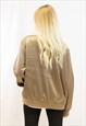 PLAIN COLOR OVERSIZED RELAXED FIT  SATIN BOMBER JACKET BROWN