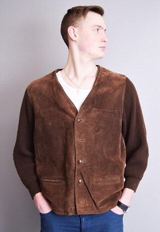 90'S GENUINE SUEDE & KNIT COMBO CARDIGAN TOP