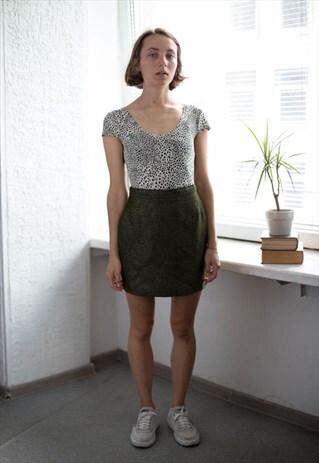 VINTAGE 80'S KHAKI GLITTER THREADED MINI SKIRT