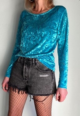 Vintage Bright Turquoise Blue Velvet Top