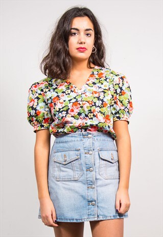 VINTAGE 90'S PUFF SLEEVE FLORAL BLOUSE SHIRT