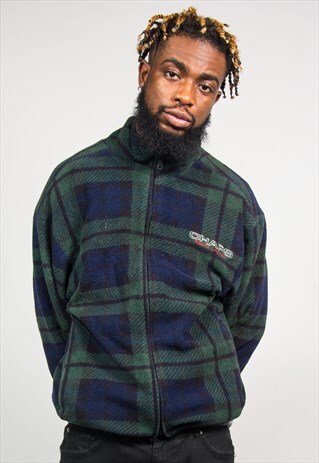 CHAPS RALPH LAUREN TARTAN CHECK QUARTER ZIP FLEECE SWEATER