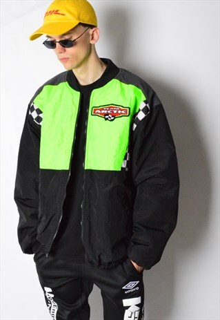 VINTAGE 90S BLACK RACING SHELL PADDED BOMBER JACKET