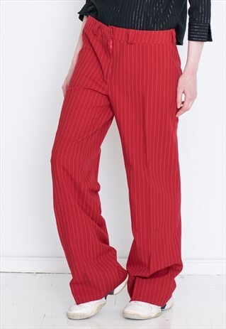 VINTAGE RED WIDE LEG STRIPED RETRO BOTTOM TROUSERS
