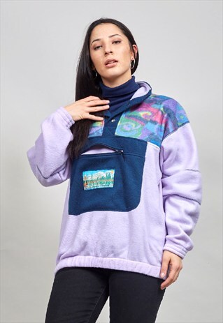 VINTAGE 80'S OVERSIZED MULTICOLOURED POLO FLEECE SWEATER